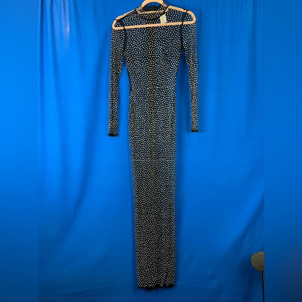 Hot Miami Styles long black dress with rhinestones